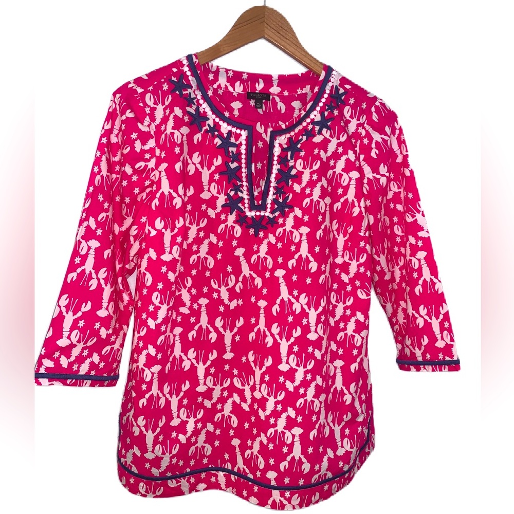 Talbots Lobster & Starfish Cotton Embroidered Tunic Size MP